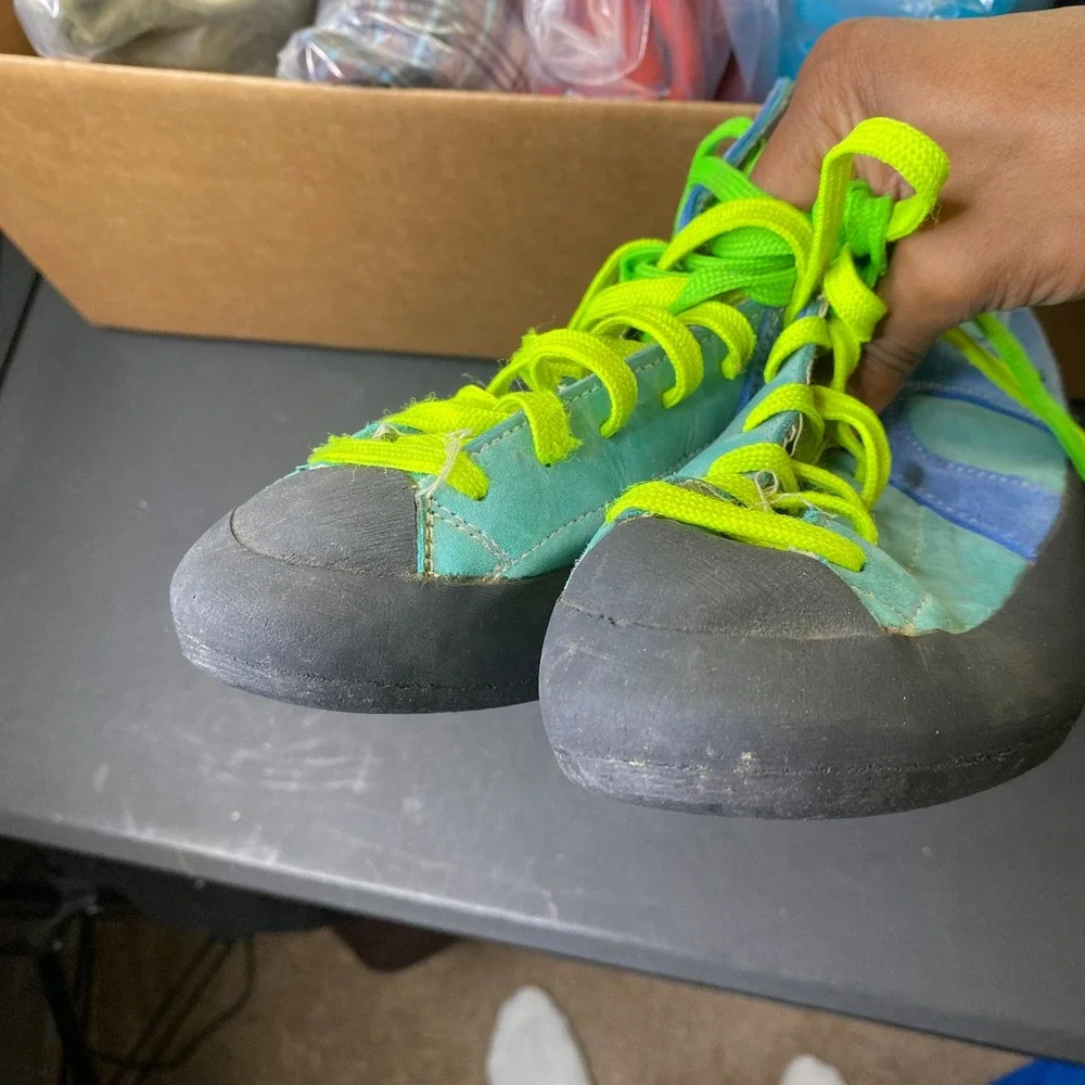 Vintage Merrell Rock Climbing Shoes Teal Blue Neon Green Pink Logo Mens 10 90s